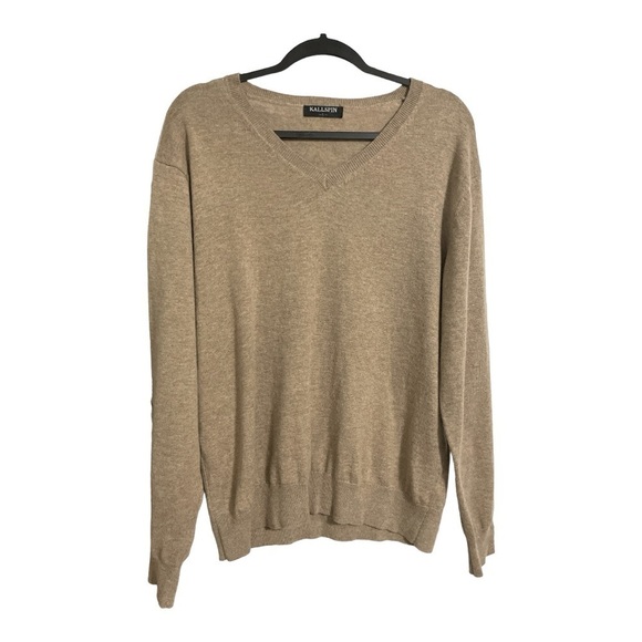 Kallspin Men's M Cashmere Wool Blend Relaxed V Neck Pullover Sweater size L - Picture 1 of 10